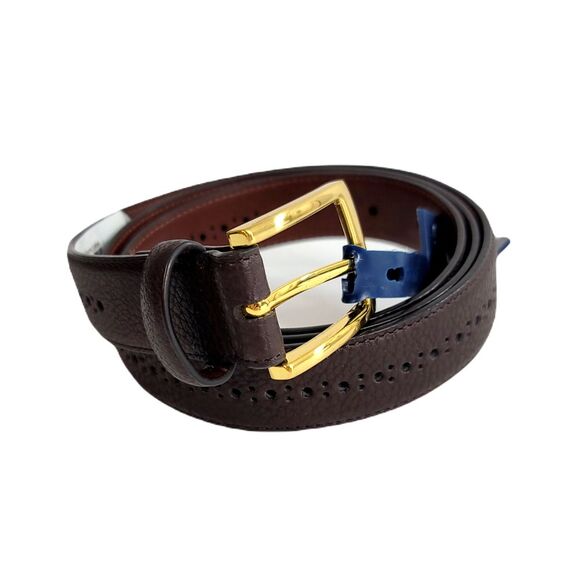 Club Room Belts Mens XL‎ 42-44 Dark Brown Faux Leather Brogue Casual Gold Buckle - Picture 1 of 6